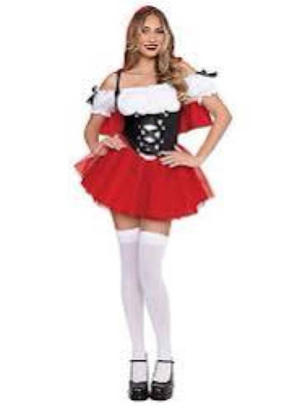 EUC WONDERLAND Red White Little Red Riding Hood Women's Halloween Dress Costume